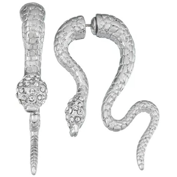 VERA WANG Gothic Snake Metallic Silver/Clear Crystal Front Back Earrings**NEW! - Picture 2 of 2